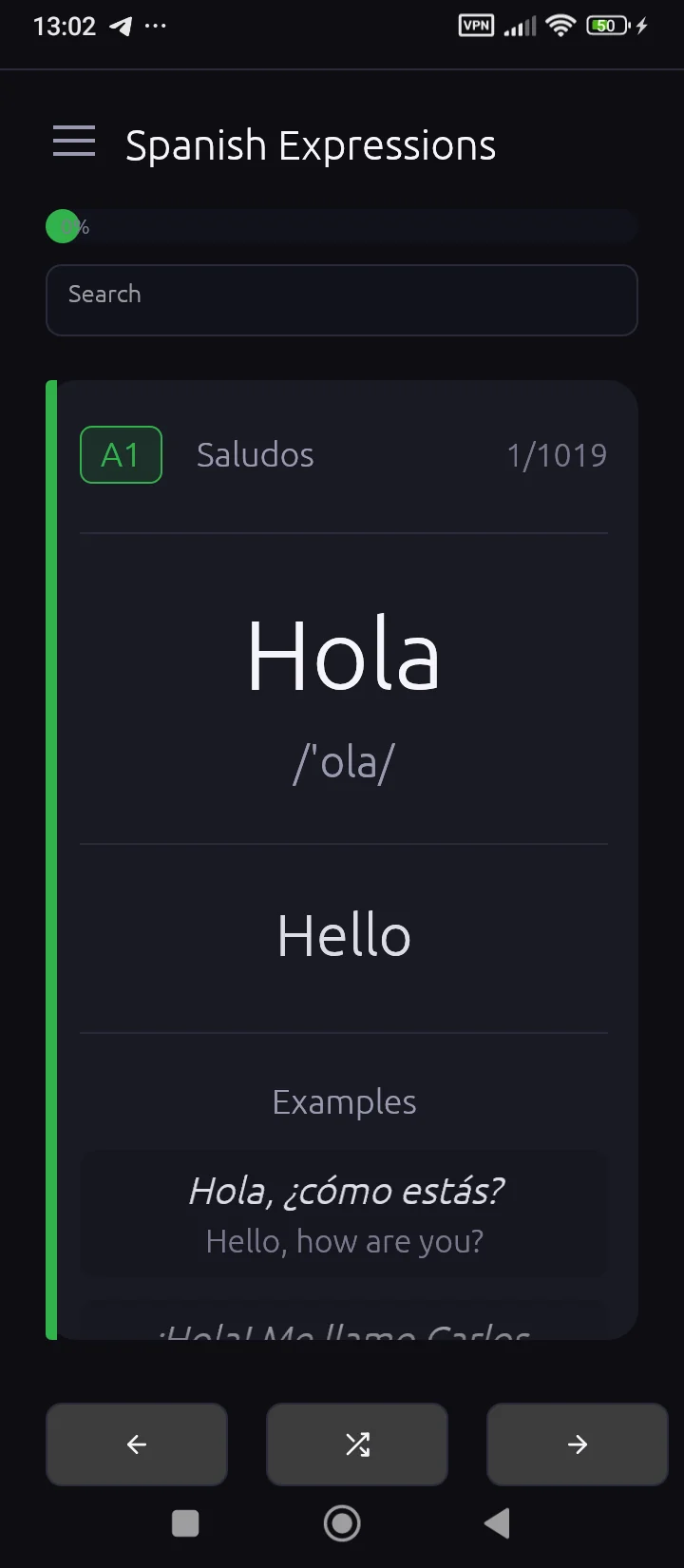 Spanish Expressions — cartão de expressão no Android