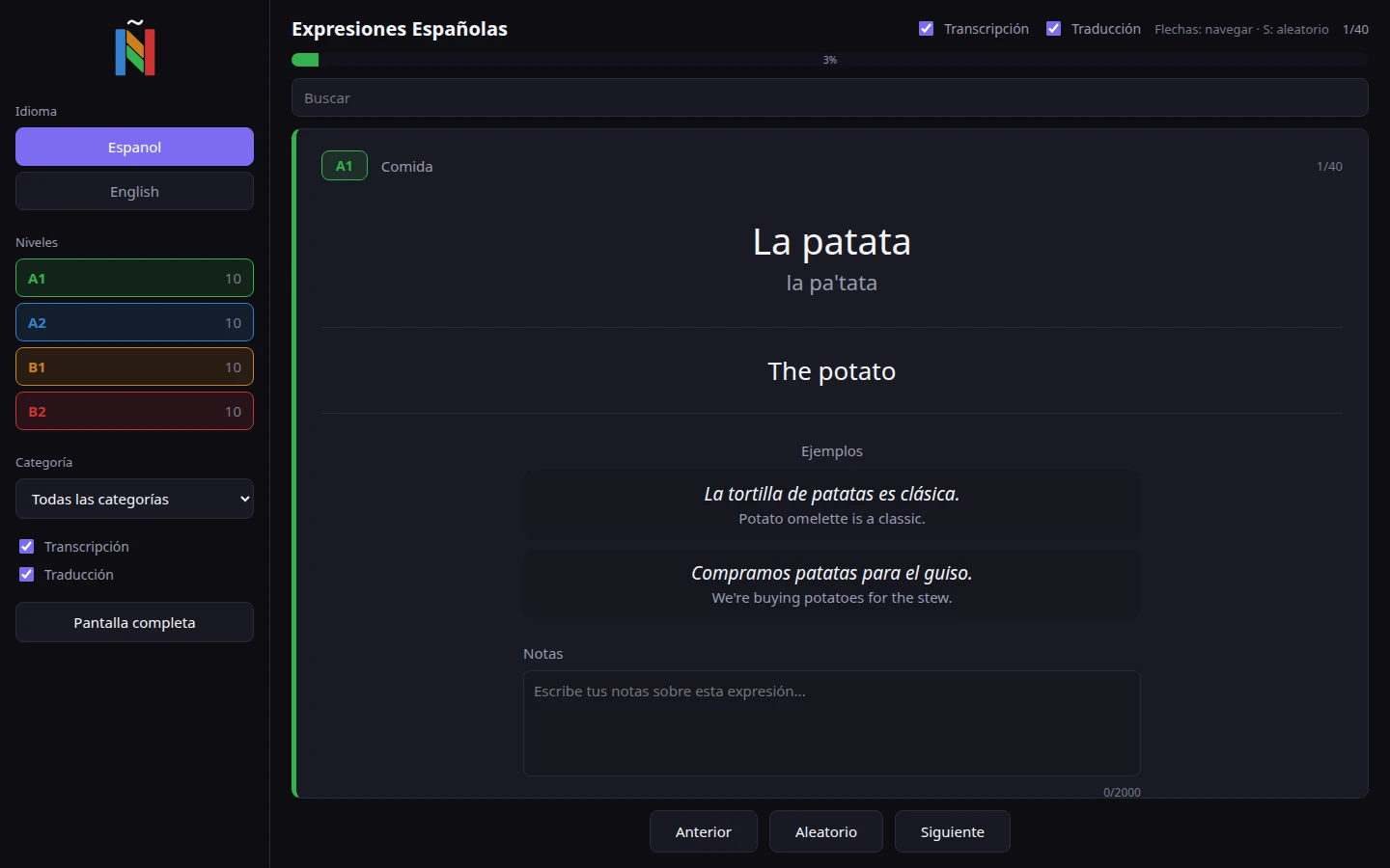 Spanish Expressions — interface em espanhol